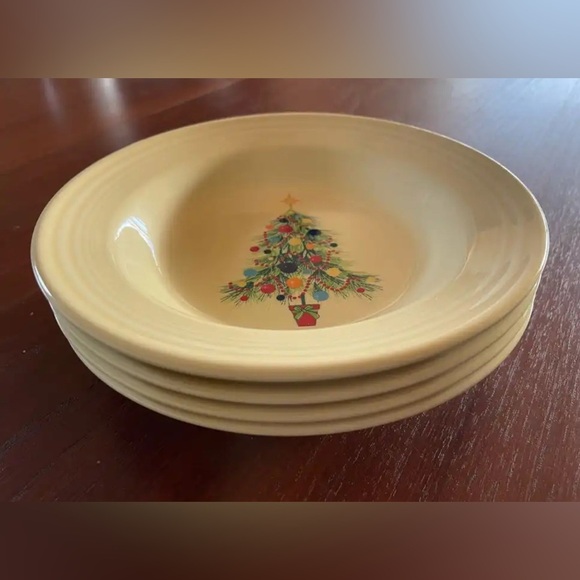 FIESTA 4 Large Rimmed Soup Plates with Christmas Tree Design- Retired! - Picture 3 of 5